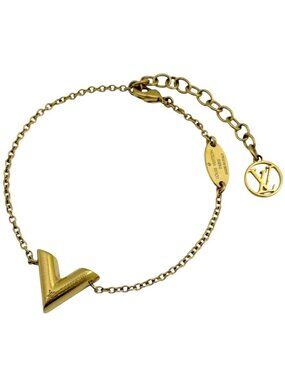 Louis Vuitton Essential Bracelet Logo Bangle Chain Gold Plated